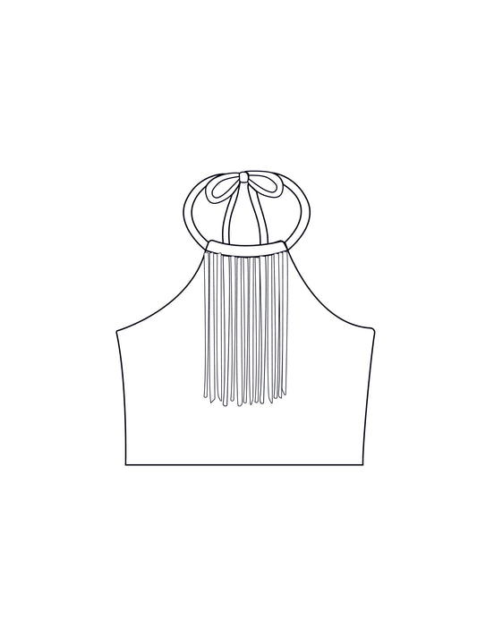 Custom fringe halterneck tie crop