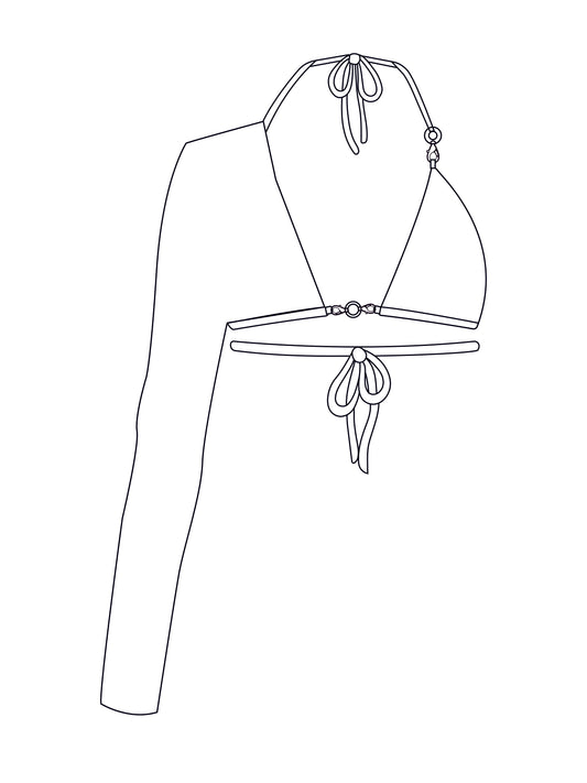 Custom asymmetric one sleeve chain clip bralet crop